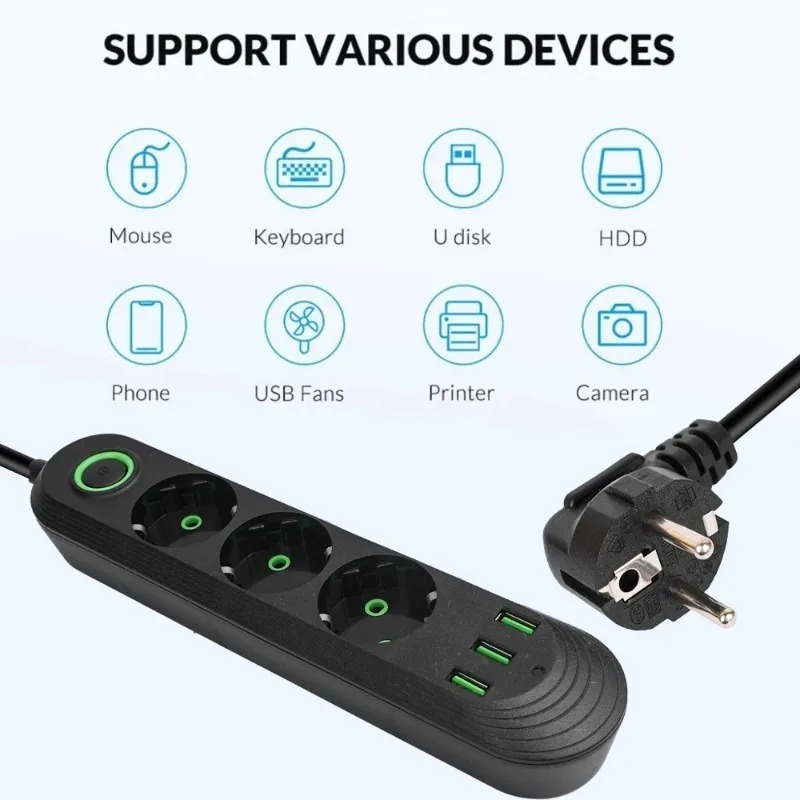 EU 플러그 AC 콘센트, 3개의 USB 포트가 있는  - Power Tools Extension 리뷰 및 가격
